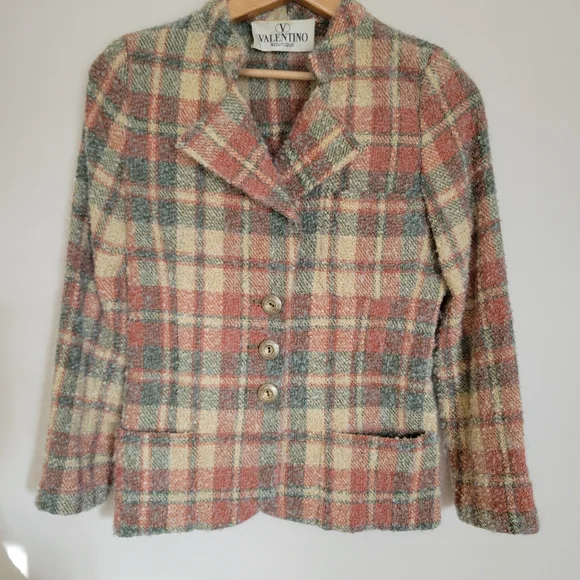 Vintage Valentino Boutique Plaid Mohair Jacket Blazer - Picture 2 of 8